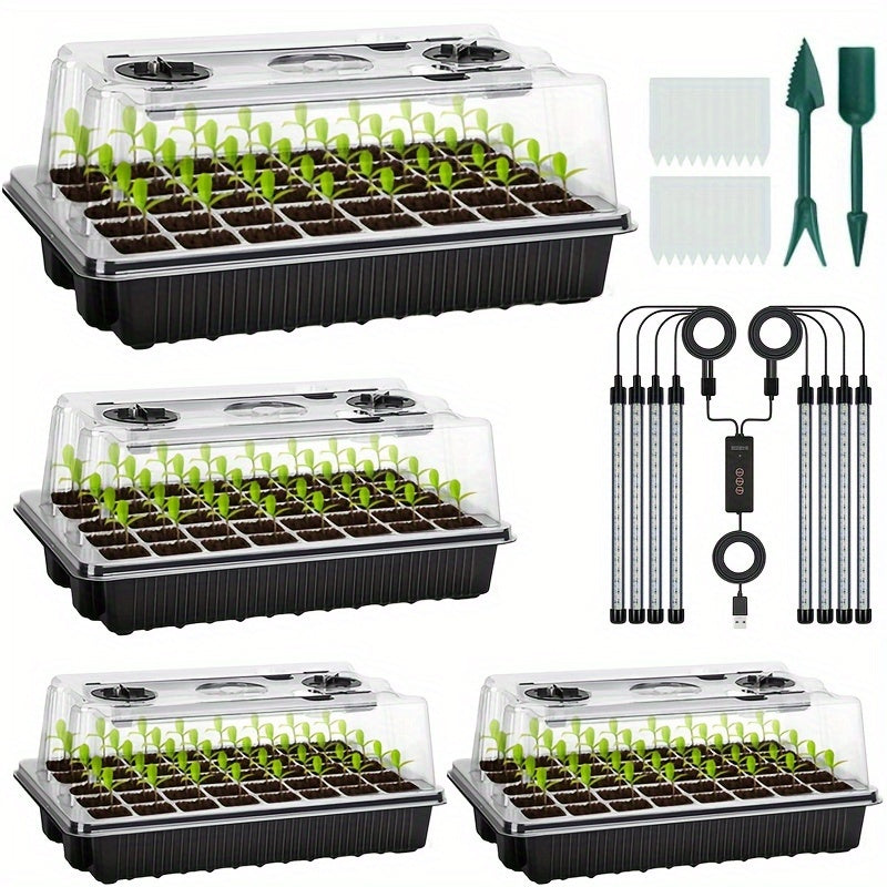 Full Spectrum Grow Light Kit with 160 Seed Trays, Humidity Vents, and Garden Tools for Home Gardening