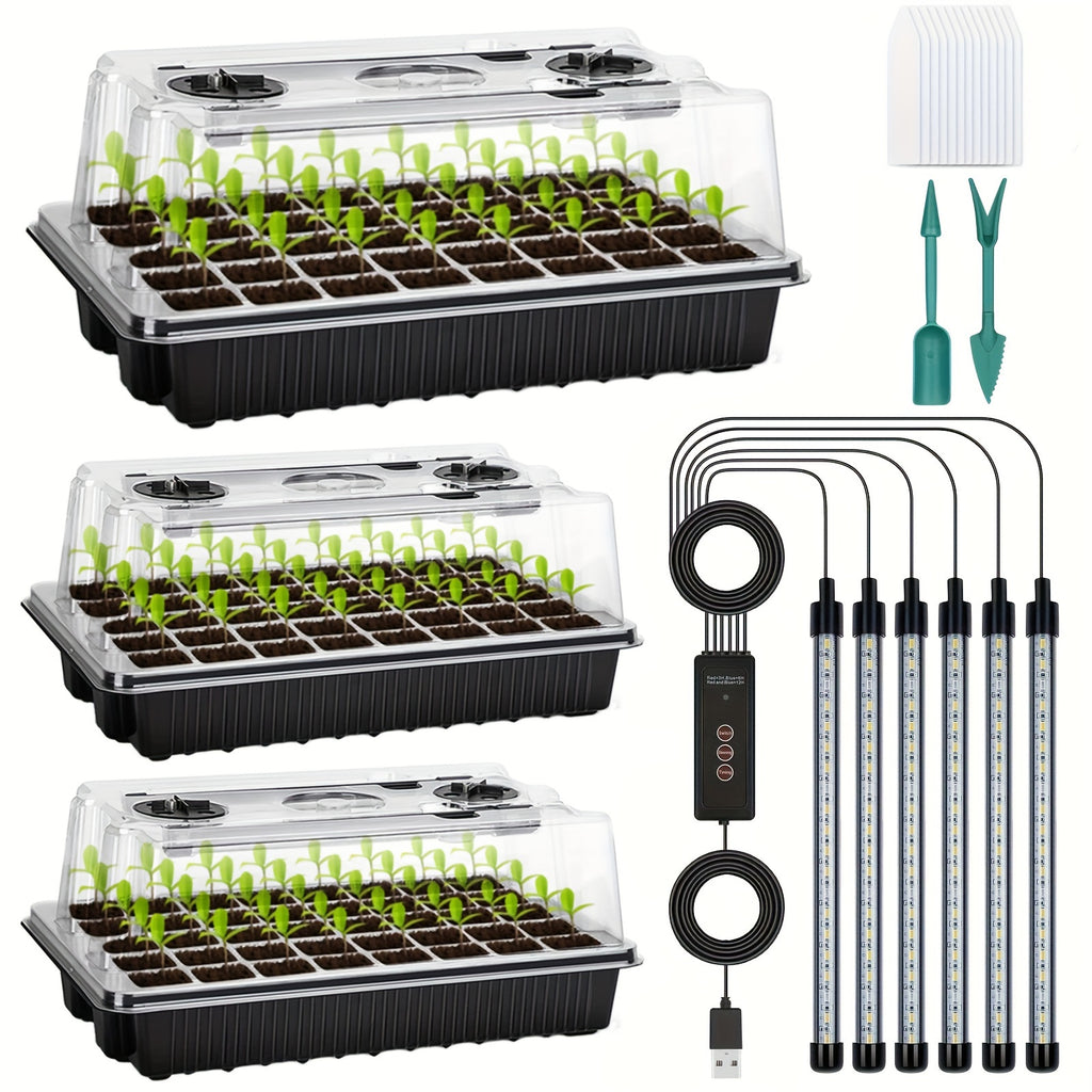 120-Cell Seed Starter Kit with Grow Light, Adjustable Ventilation and Drainage, Full Spectrum LED, Smart Timer Function, USB Powered Germination Trays for Vegetable Planting, Home Garden Supplies