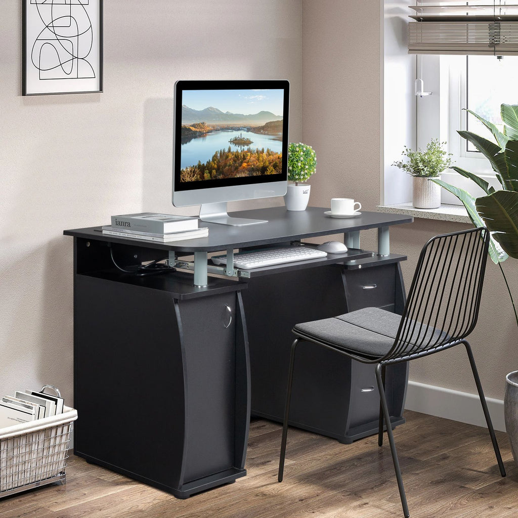 1 Cabinet Door 3 Drawers 2 Power Outlets Computer Desk P2 Particleboard Office Desk with 2 USB Ports and Wireless Charging Textured Finish and Melamine Finish 45.27*21.65*29.13in Black