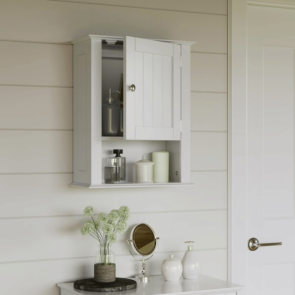 1-Door Bathroom Medicine Cabinet and Laundry WallStorageShelf - White