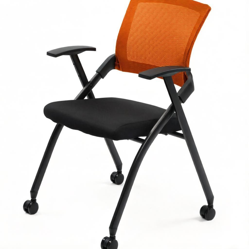 1 Pack Stackable Conference Room Chairs with Wheels, Folding Office Chair with Rebound Back, Padded Seat for Training Room, Guest, Reception, Event, Capacity 350lbs, Orange