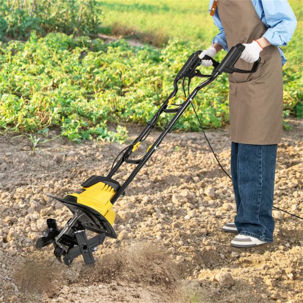 10 Amp Electric Tiller - 380 RPM Garden Cultivator with 4 Blades, 14" Working Width & Foldable Handle