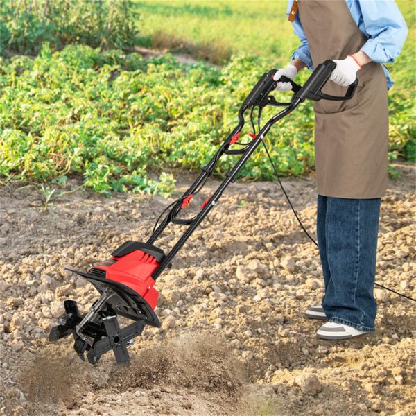 10 Amp Electric Tiller - 380 RPM Garden Cultivator with 4 Blades, 14" Working Width & Foldable Handle