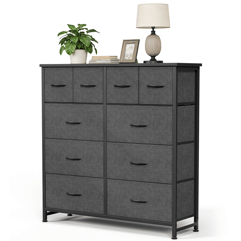 10-Drawer Fabric Dresser, LargeStorageTower for Bedroom, Closet, Living Room, Gray