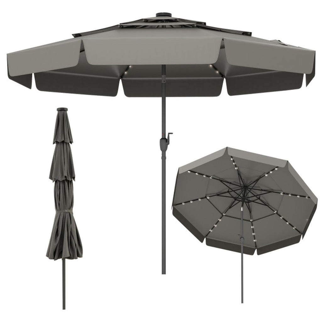 10 foot terrace umbrella with solar powered LED lights and multi-layered ventilated roof