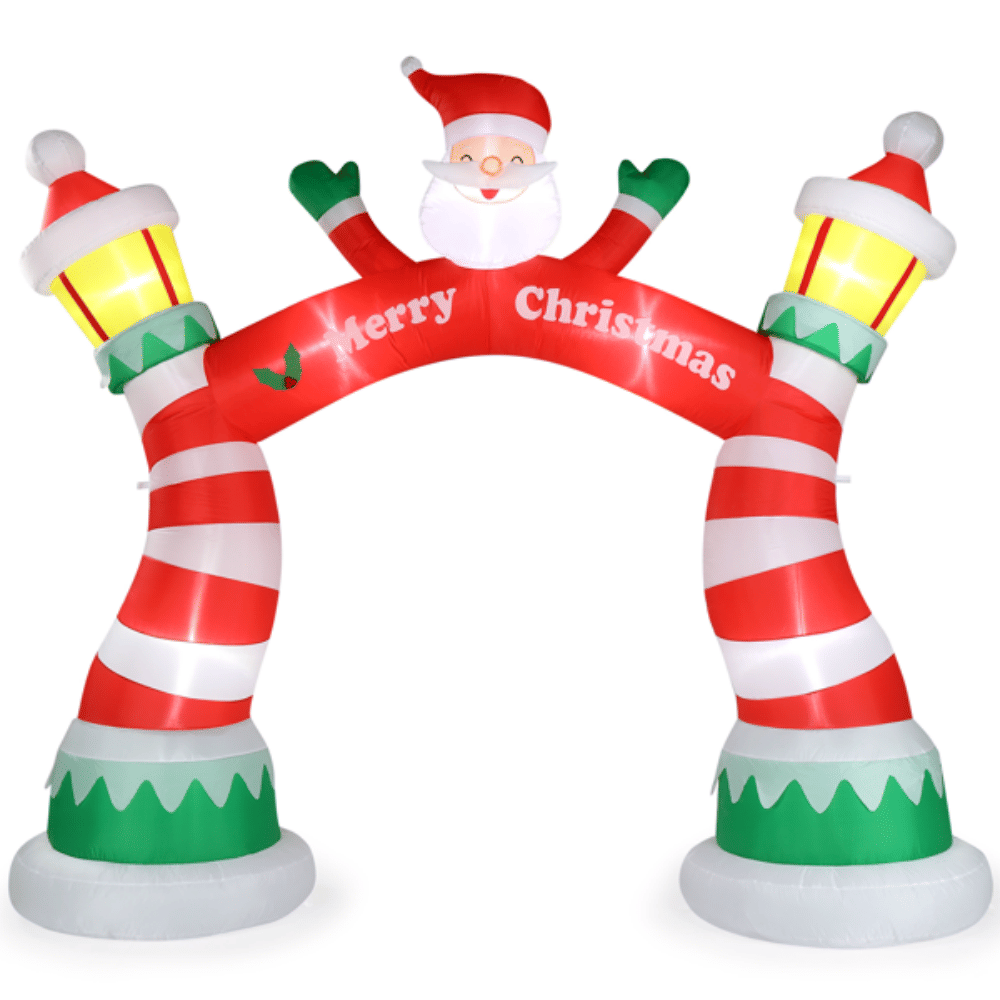 10 ft Lighted Inflatable Santa Claus Archway with Lanterns, Red, Outdoor Christmas Yard Decoration