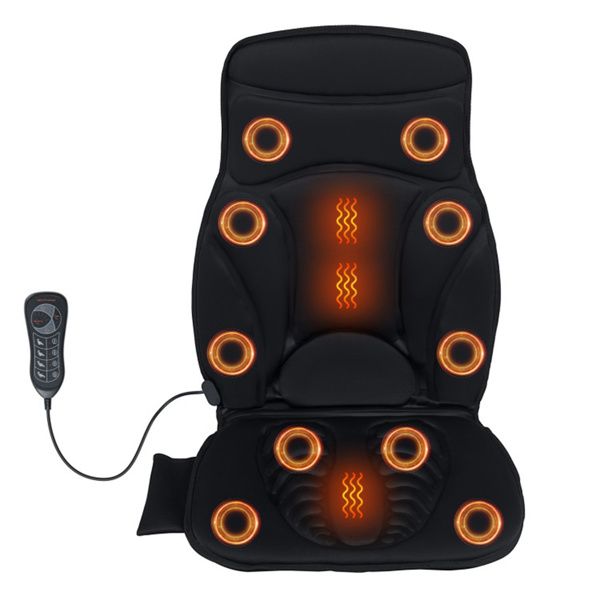 10-Motor Heated Massage Chair Pad (Black) - 4 Body Zones, 5 Programs+3 Speeds, 113°F Heat