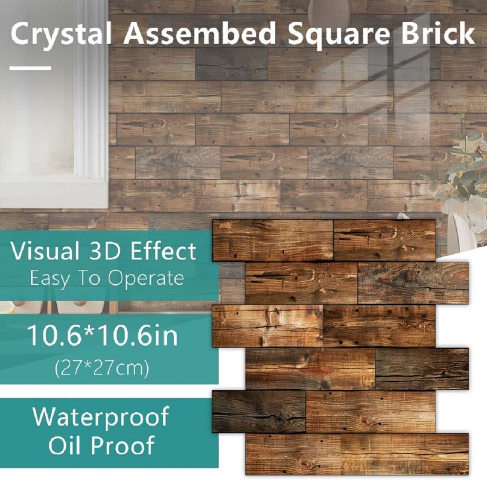 10 PCS 3D Wall Brick Self Adhesive Removable Wallpaper 11.8 x 11.8 Inch Wallpaper Brick Breakaway Wall Decals Vintage Faux Brick Wallpaper Brown for Fireplace Kitchen Backsplash