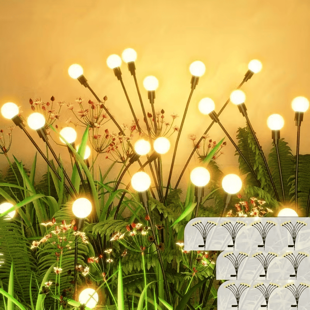 10 solar garden lights outdoor, firefly solar lights, wind swing, IP4X waterproof solar outdoor lights, suitable for courtyard garden decoration, parties, Christmas decoration (warm white)