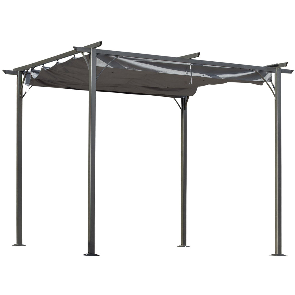 10 x 10 Canopy Retractable Patio Gazebo, UV Protection Canopy, Steel, Grey