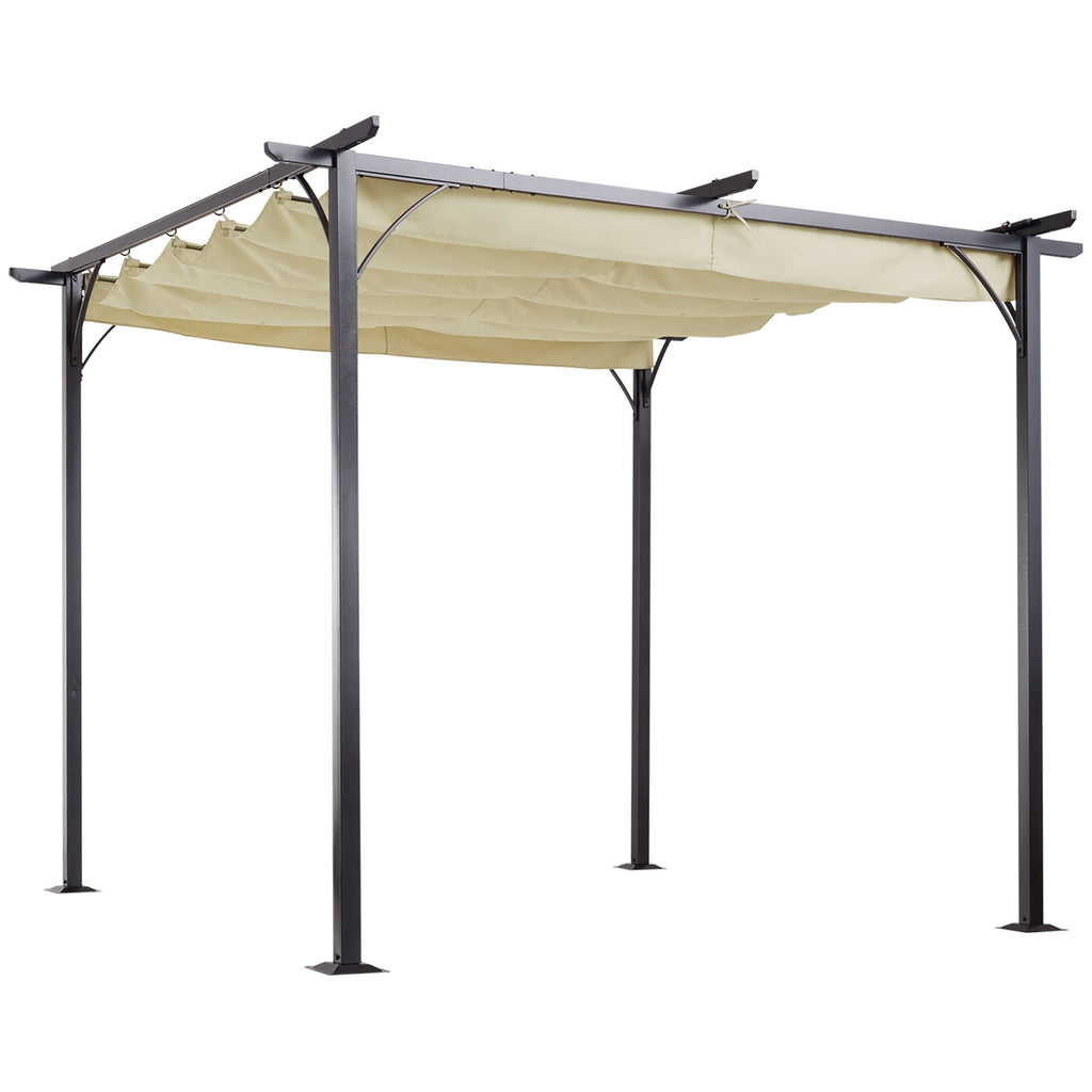 10 x 10 Canopy Retractable Pergola Gazebo, UV Resistant Canopy, Steel Frame, Beige