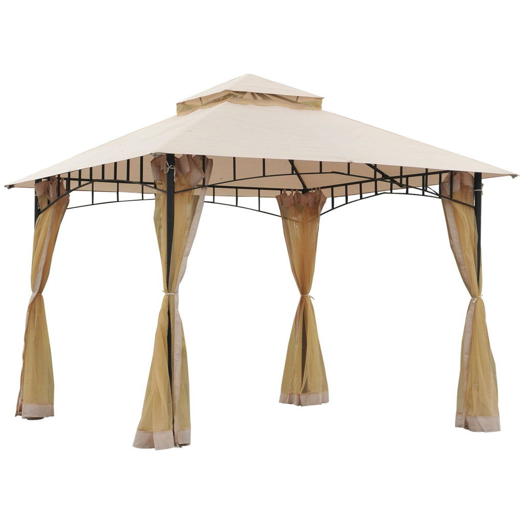 10 x 10 Canopy with Double Vented Roof & Zipper Mesh Sidewalls, Khaki for Garden & Patio