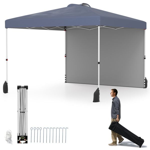 10 X 10 FT Gray Pop up Tent with Wheeled Bag and 1 Sidewall