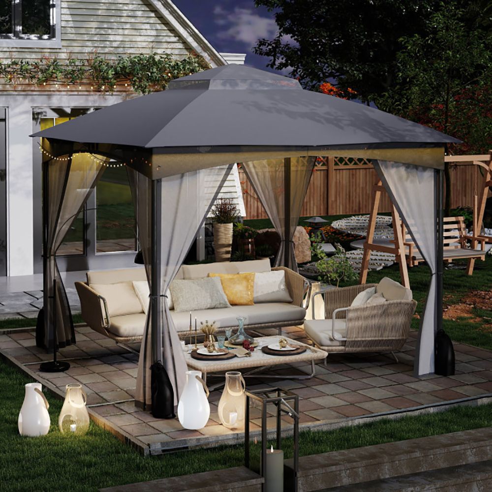 10 X 10 FT Heavy-Duty Patio Gazebo with Netting Walls and 4 Sandbags