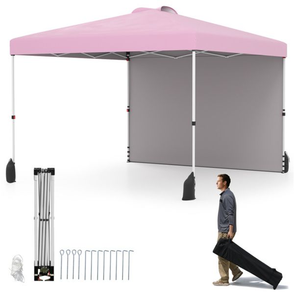 10 X 10 FT Pink Pop up Tent with Wheeled Bag and 1 Sidewall