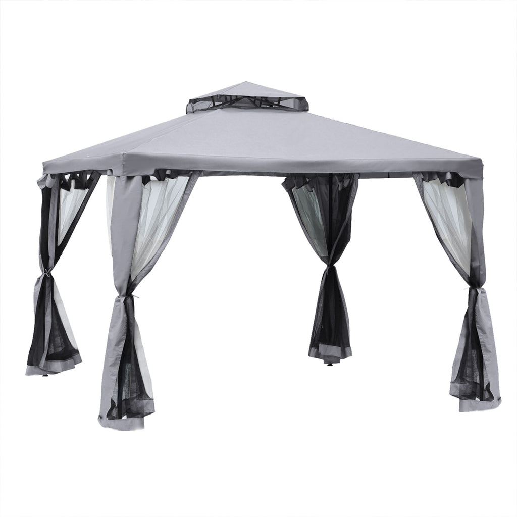 10' x 10' Gazebo Outdoor Canopy with Soft Top, Double Roof and Netting Walls, Steel Frame for Garden, Lawn, Backyard and Deck, Gray