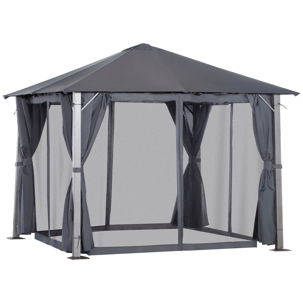 10' x 10' Patio Gazebo, Outdoor Gazebo Canopy Shelter with Netting & Curtains, Vented Roof, for Garden, Lawn, Backyard and Deck, Dark Gray