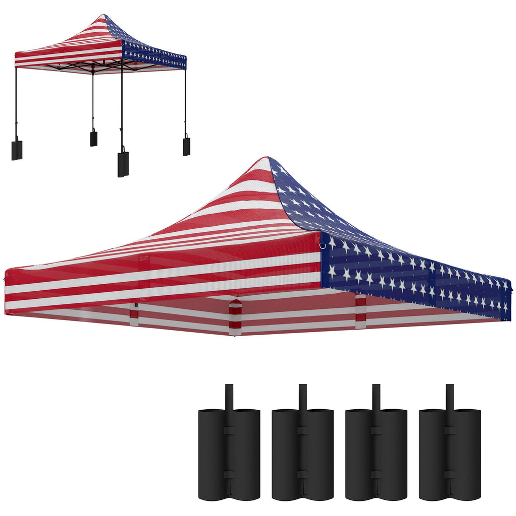 10' x 10' Replacement Canopy Top for Pop Up Canopy Tent with 4 Sand Bags, UPF50+ Protection, American Flag
