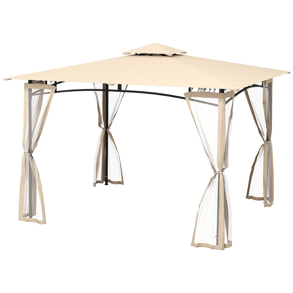 10' x 12' Outdoor Gazebo with Nettings, 2 Tier Patio Gazebo Canopy for Garden, Backyard, Deck, Beige