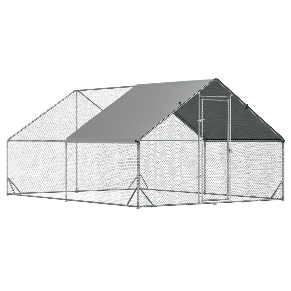 10 x 13 x 6.5 Large Metal Chicken Coops Walk-in Poultry Cage with Cover Lockable Door for Outdoor Backyard Silver