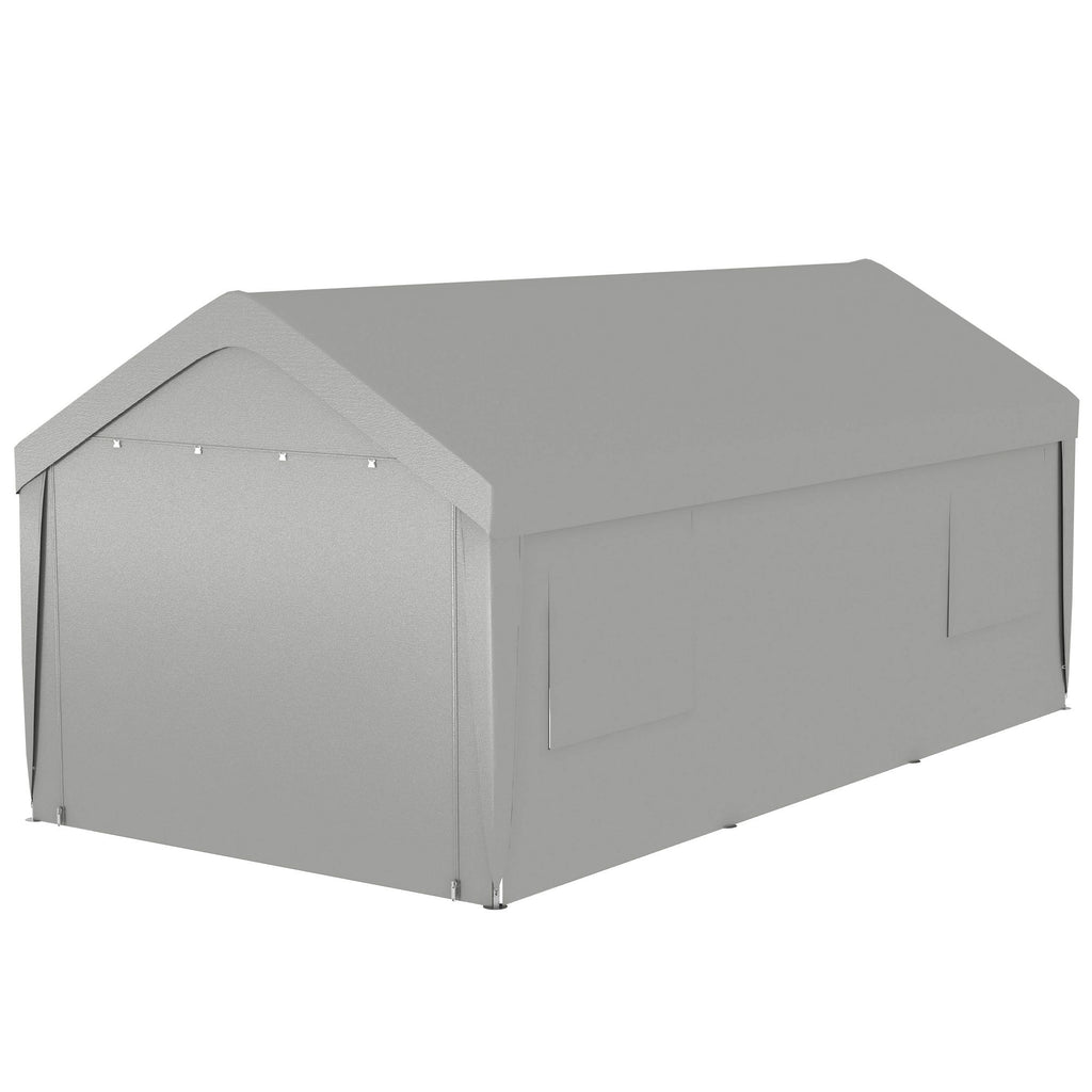 10' x 19.5' Carport, Heavy Duty Portable Garage, with 4 Mesh Windows and 2 Doors, Gray