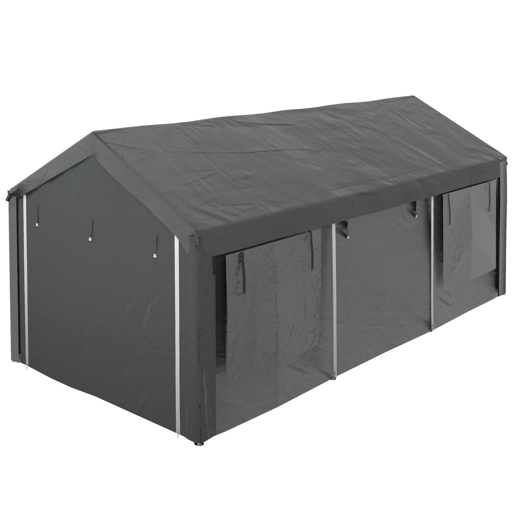 10' x 20' Carport, Heavy Duty Portable Garage, Height Adjustable, with 4 Mesh Windows and 4 Doors, Gray