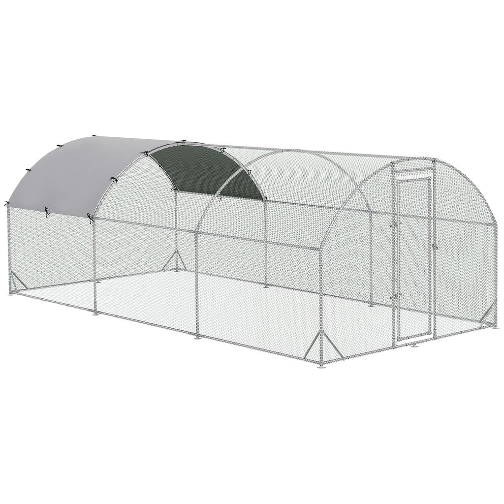 10' x 20' Large Metal Chicken Coop with Run, Walk-in Chicken Pen Chicken Cage with Cover for Outdoor Backyard, Silver