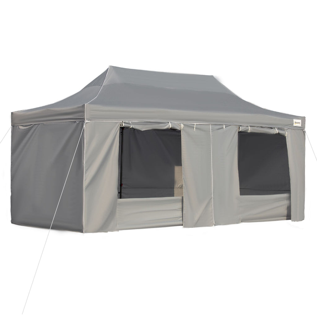 10' x 20' Pop Up Canopy Tent with Sidewalls & Doors, Instant Tents for Parties with Wheeled Carry Bag, Height Adjustable, for Outdoor, Garden, Patio, Gray
