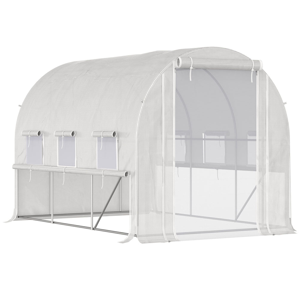 10' x 7' x 7' Walk-in Tunnel Greenhouse, Outdoor Plant Nursery with Anti-Tear PE Cover, Zipper Doors and Mesh Windows, White