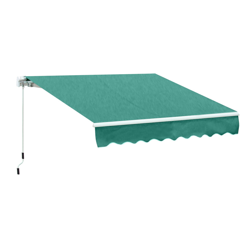 10' x 8' Manual Retractable Awning Sun Shade Shelter for Patio Deck Yard with UV Protection and Easy Crank Opening, Green