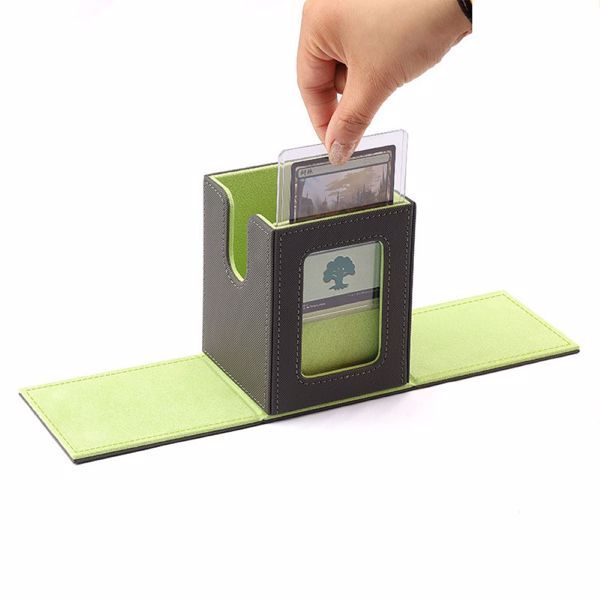 100+ Trading Card Leather Storage Box With Commander Window Display Card Holder