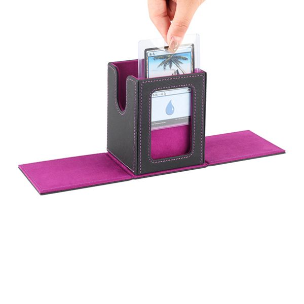 100+ Trading Card Leather Storage Box With Commander Window Display Card Holder