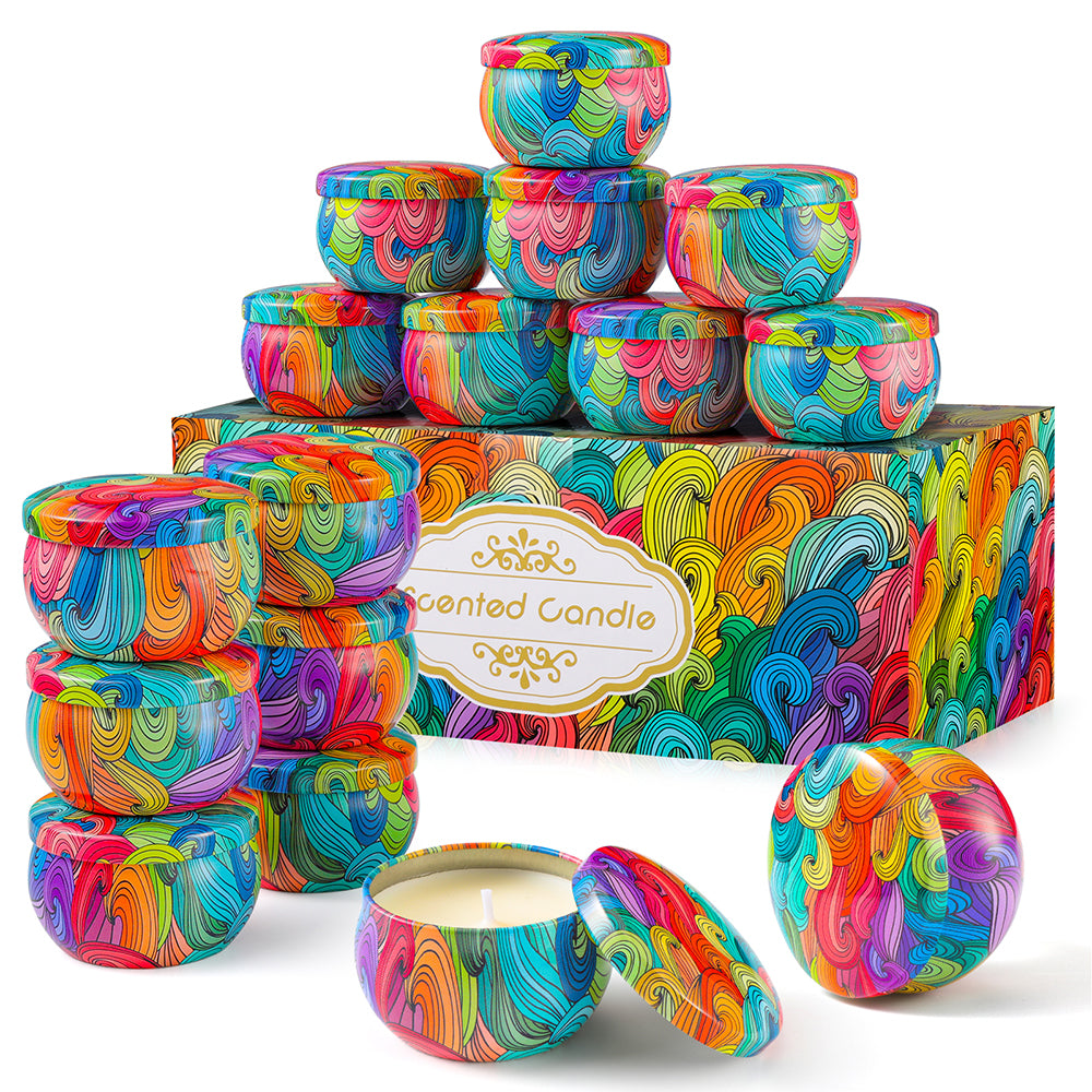 WINORD Set of 16 Small Scented Candles Soy Wax Aromatherapy Candles 2.5 OZ Portable Tin Candles with Lid, Relaxation Gifts Basket for Mother, Women, Friends and Coworkers