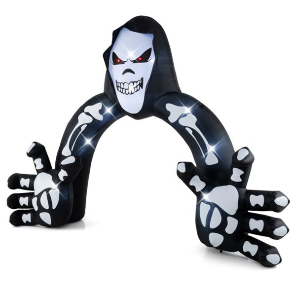 10.2x8.7ft Giant Grim Reaper Inflatable Arch - 8 LED Lights, Built-in Blower for Easy Inflation, Windproof with Stakes/6 Waterbags