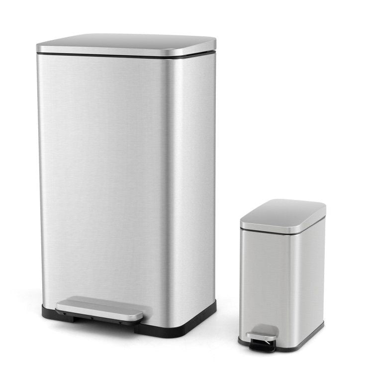 10.5 Gal and 1.6 Gal Step Trash Can Combo Set with Detachable Inner Buckets