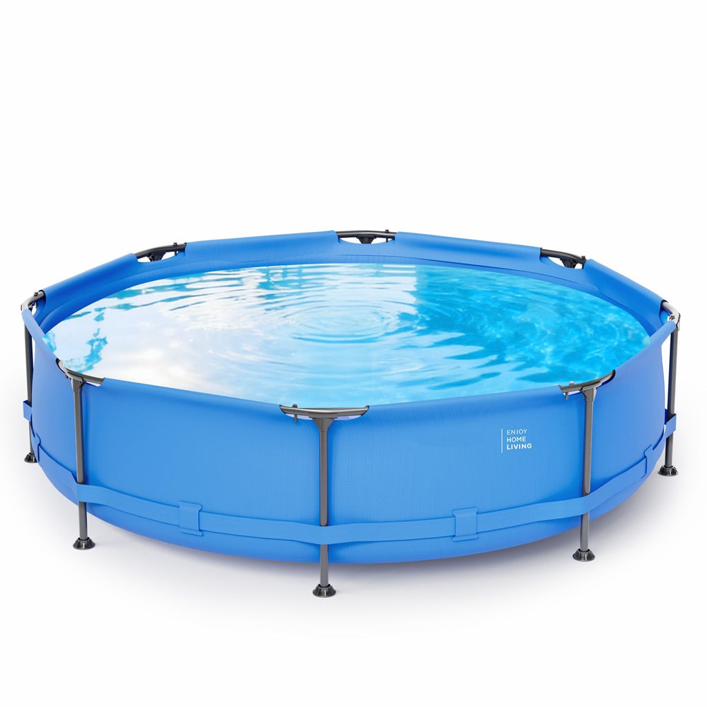 10FT * 30IN Round Above Ground Pool with Blue Iron Frame