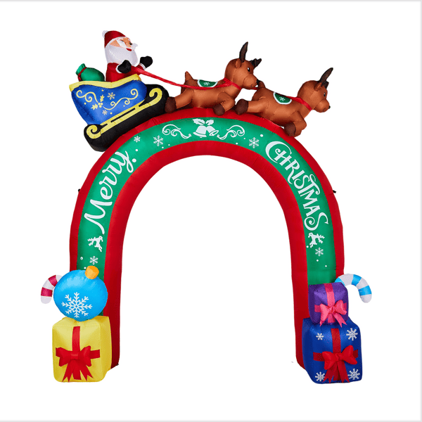 10FT Lighted Christmas Inflatable Archway, Inflatable Arch with Reindeer Pulling Santa's Sleigh, Blow Up Yard Decorations with Built-in LED Lights for Holiday Party Front Yard Lawn Garden Decor