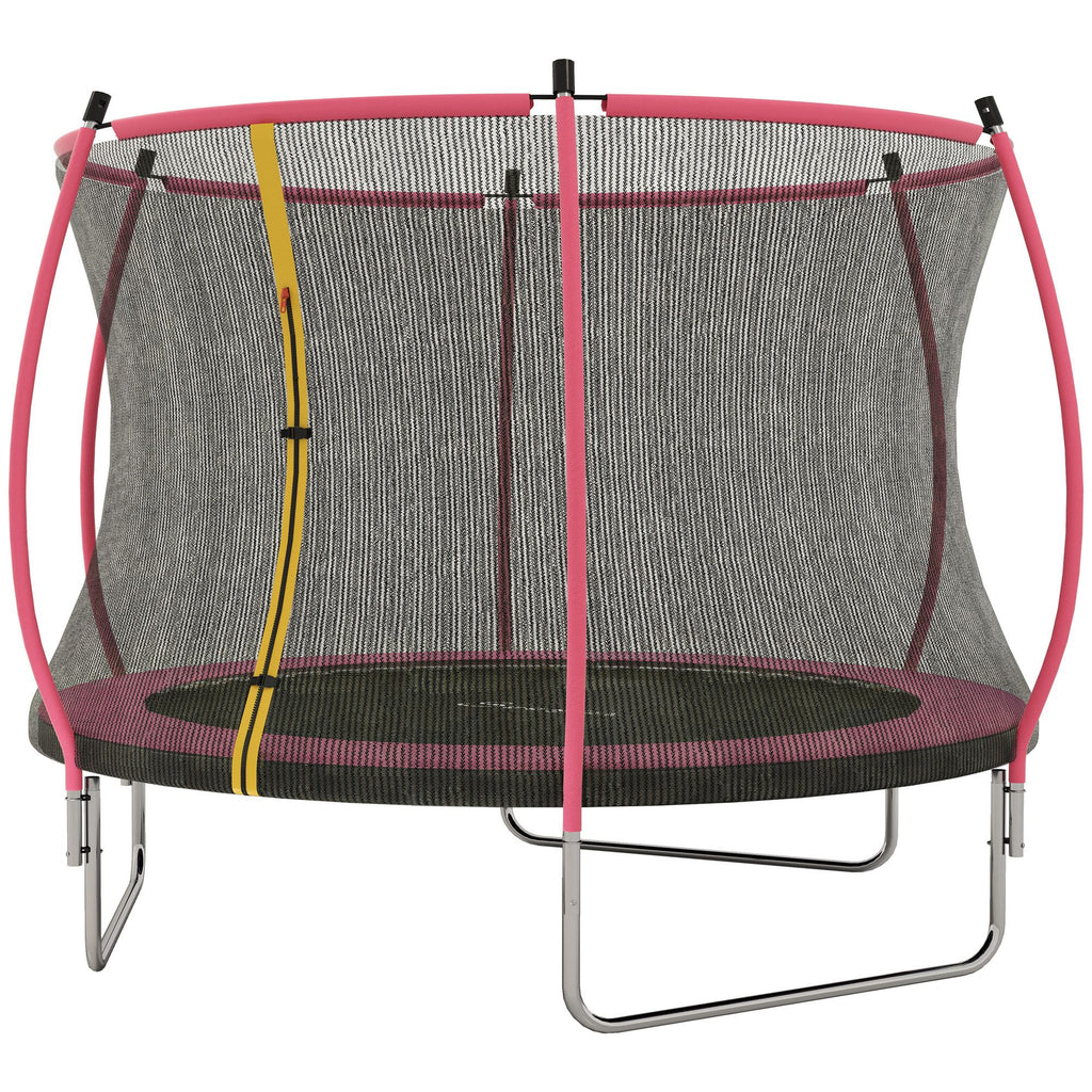 10ft Outdoor Trampoline with Net Enclosure, Curved Poles and Safety Pad, ASTM Approved, Pink