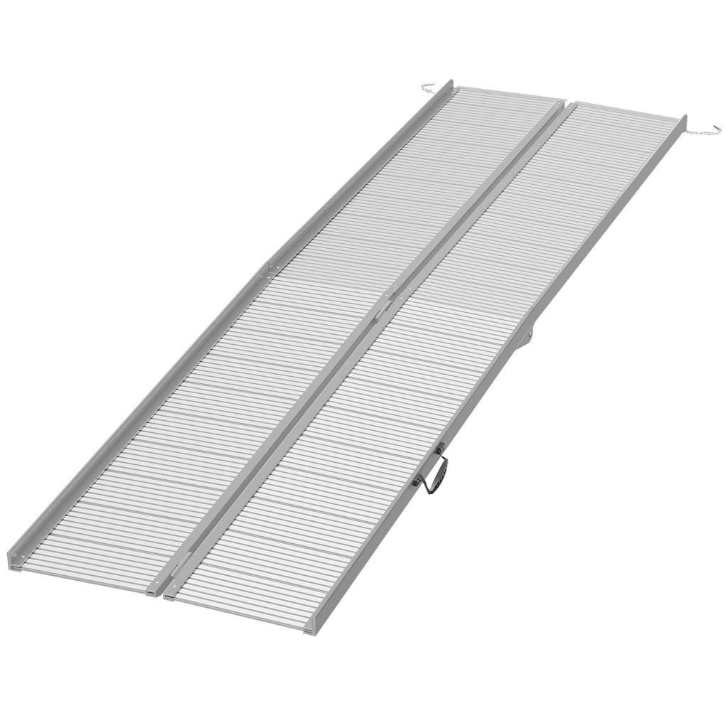 10ft Wheelchair Ramps for Homes with Ribbed Surface, Foldable, Secure Entry&Heavy-Duty, Durable Silver Finish