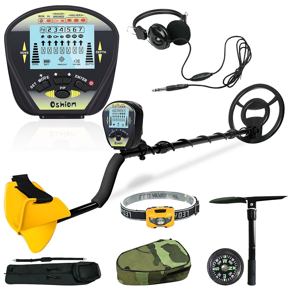 10inch Professional Metal Detector, Metal Detectors  New Metal Detector Discrimination Mode Waterproof LCD Metal Finder Treasures Seeking Tool with Shovel ,Bag ,Headphone And Head LampXH