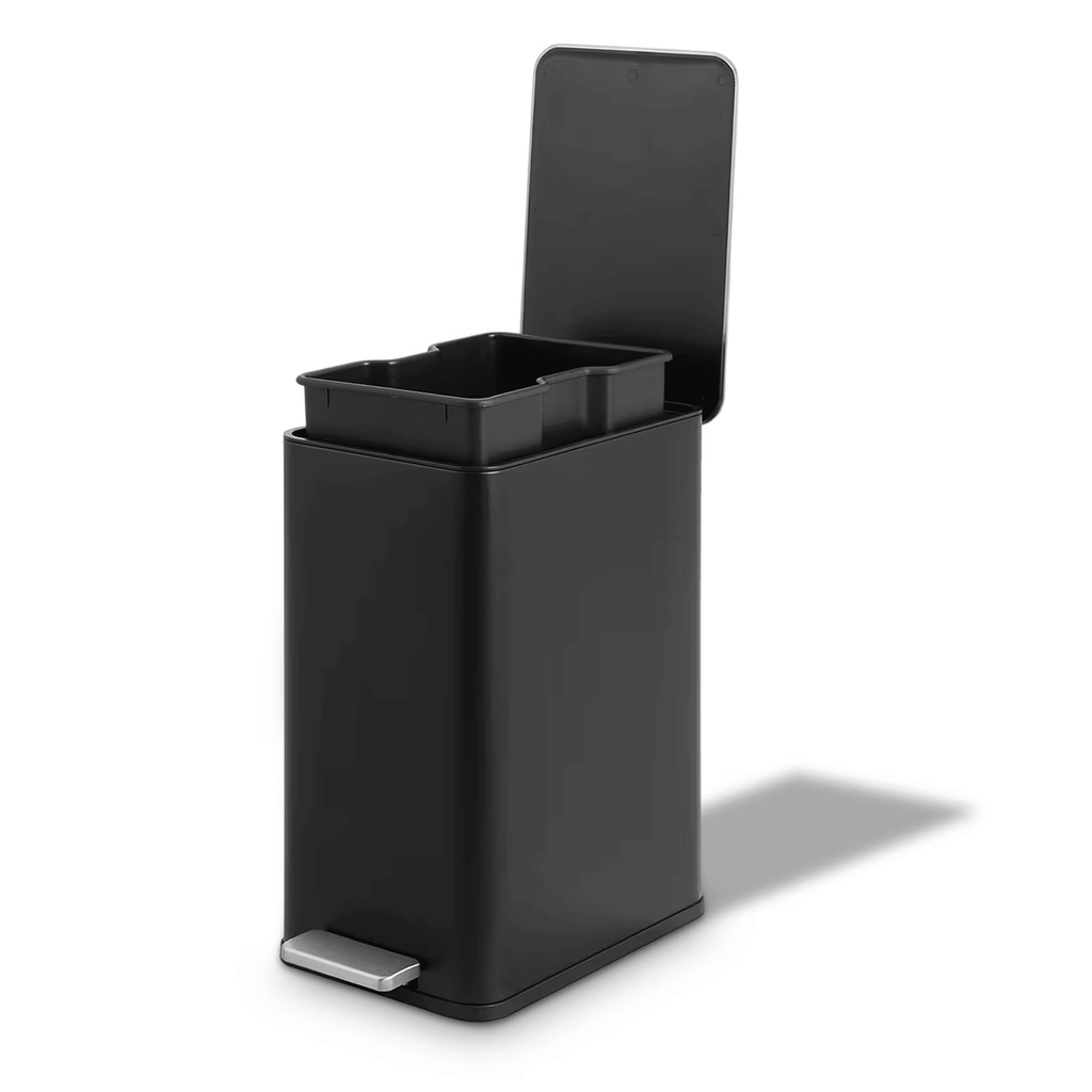 10L/2.6 Gallon Rectangular Step Trash Can Stainless Steel with Removable Inner BucketforKitchenBathroom Black