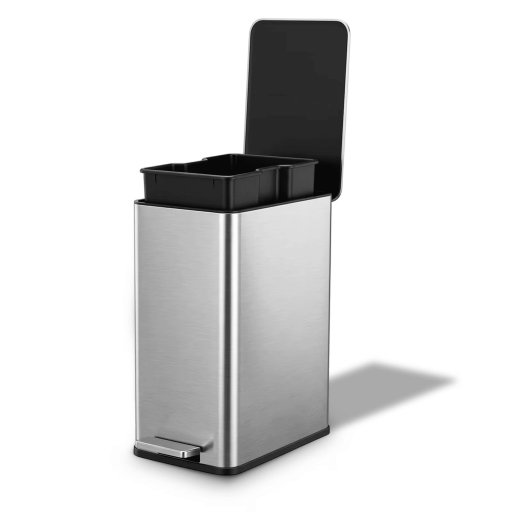 10L/2.6 Gallon Rectangular Step Trash Can Stainless Steel with Removable Inner BucketforKitchenBathroom Silver