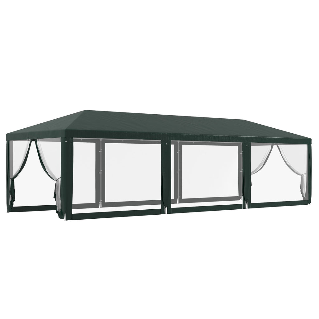 10'x 28' Party Tent Canopy, Outdoor Event Shelter, 8 Removable Mesh Sidewalls, Steel Frame, Green