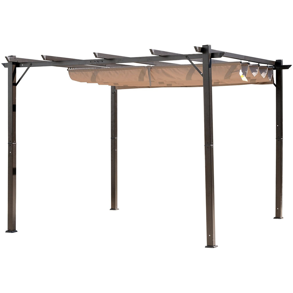 10x10 ft Aluminum Patio Pergola Outdoor Retractable Canopy Backyard Shade Shelter Brown