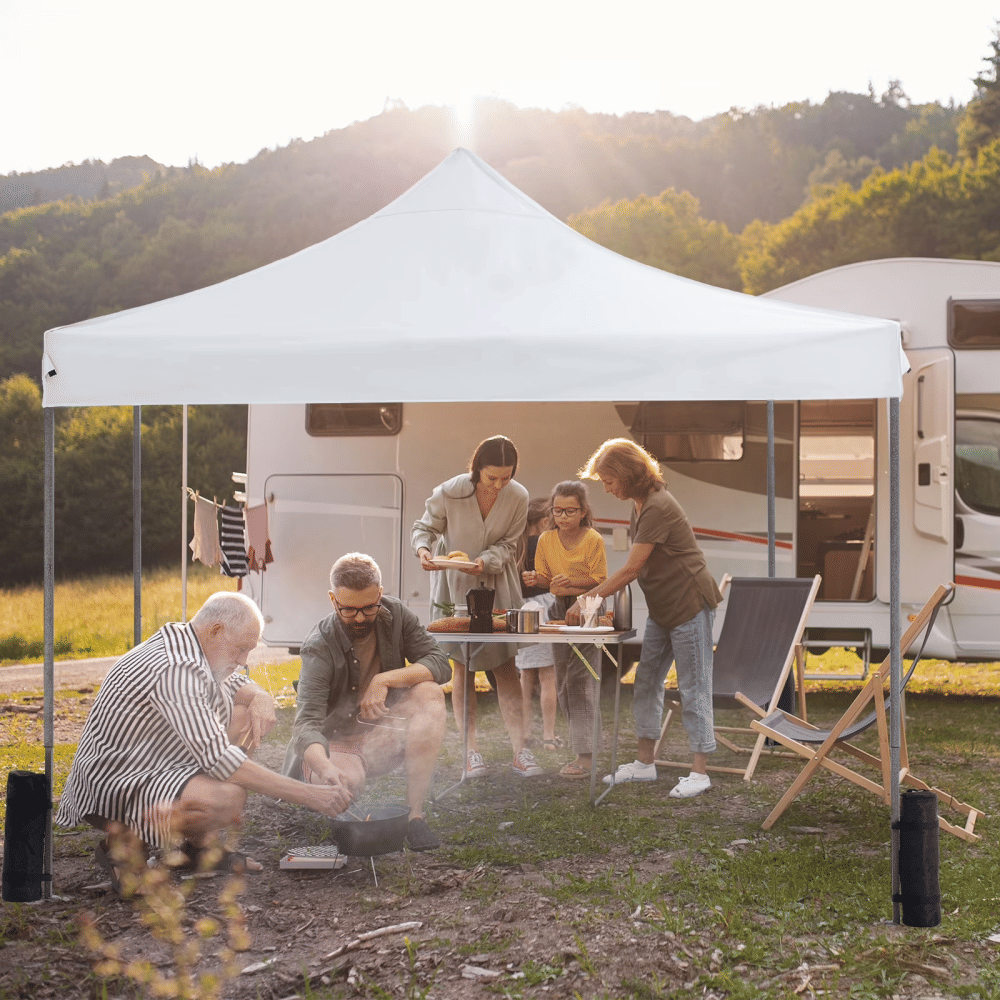 10x10 FT Pop Up Canopy Tent with Slant Legs and Carrying Bag, Easy Setup Outdoor Shelter for Patio,Garden, Beach, White