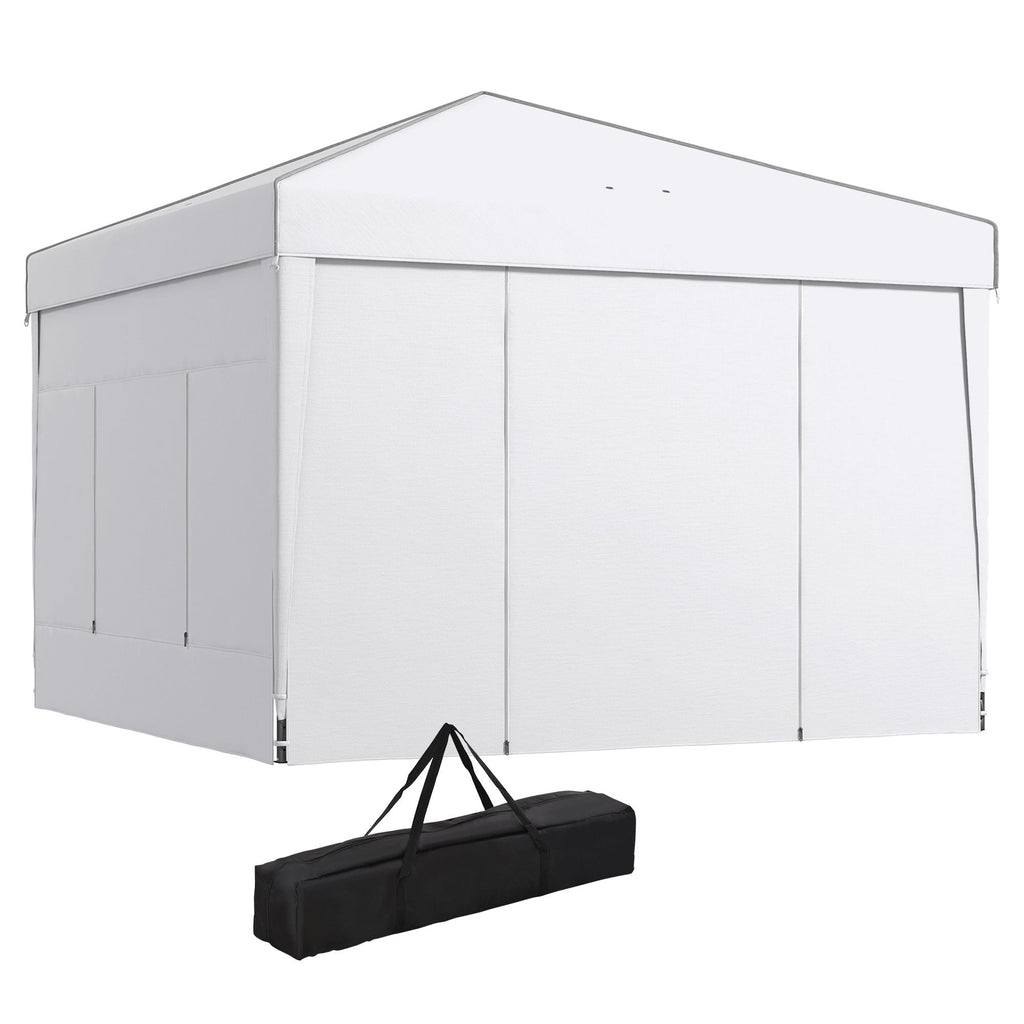 10x10 Pop Up Canopy Tent with Mesh Windows Reflective Top for Sun Protection Instant Shelter Adjustable Heights for Events White