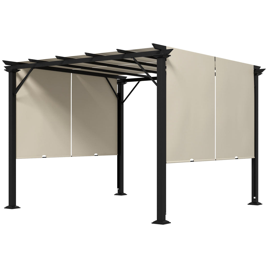 10x10 Retractable Pergola, with Sun Shade Canopy, UV-Fighting and Waterproof, Steel Frame for Backyard, Garden, Patio, Beige