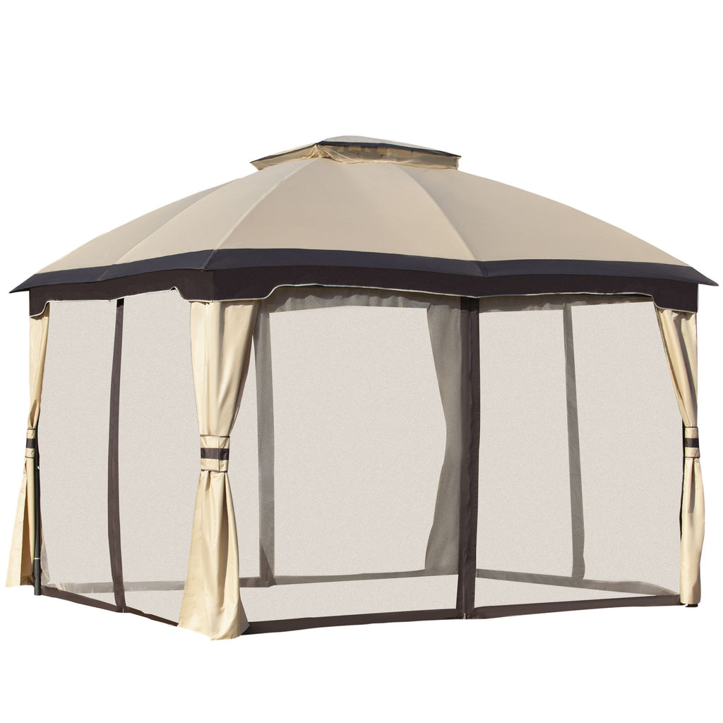 10x12 Gazrbo Patio Canopy, Steel Frame Gazebo, Vented Roof & Mesh Walls, Beige