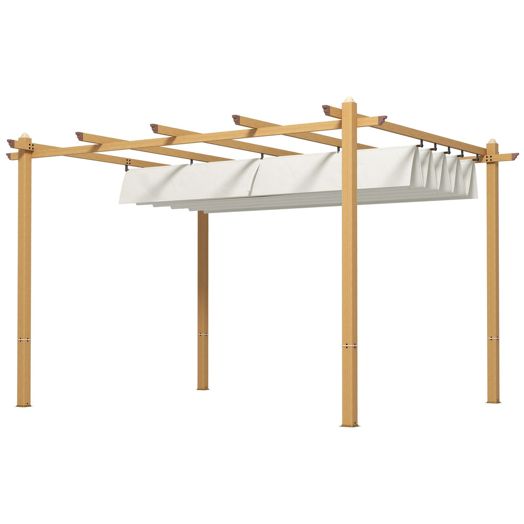 10x12ft Aluminum Retractable Pergola Canopy Cream White Sun Shade for Patio Backyard Deck
