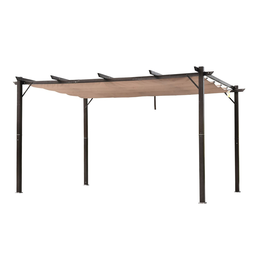 10x13 ft Aluminum Patio Pergola Outdoor Retractable Canopy Backyard Shade Shelter Brown